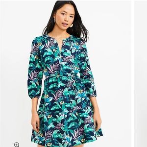 Ann Taylor loft Petite Palm Henley flounce shirt dress long sleeves small petite